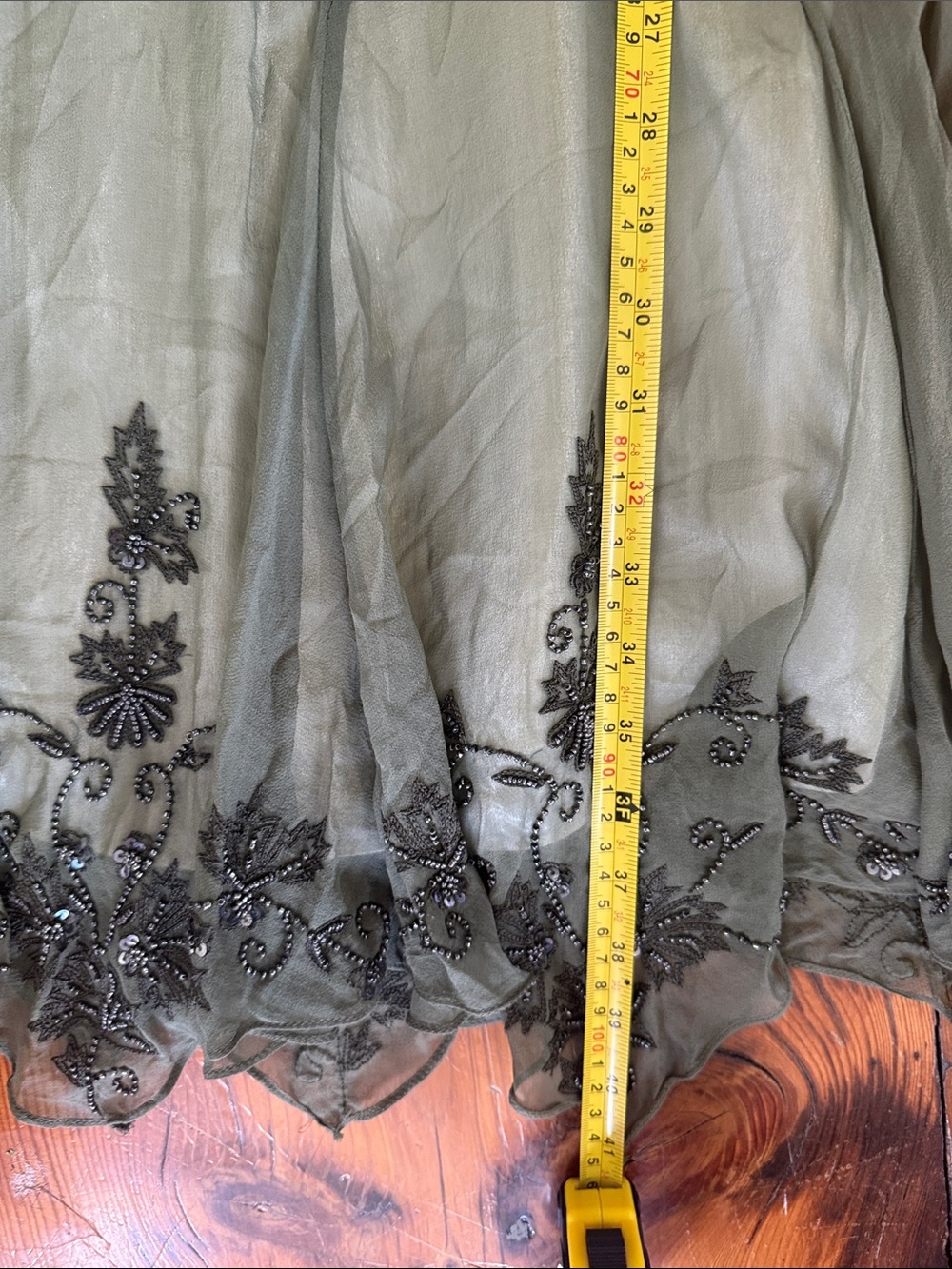 Papell Boutique Vintage Olive Green Embroidered V-Neck Midi Dress Size 8 Petite - Picture 14 of 14